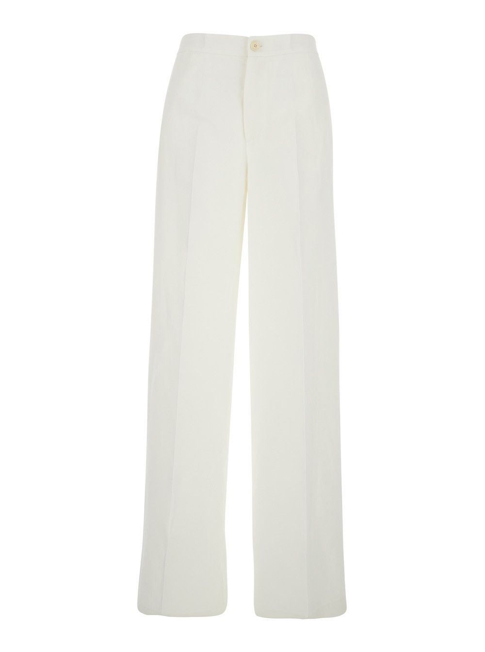 TWINSET White Pants with Button and Zip Closure on the Front and Logo Plate on the Back in White Fabric for Women Size 30" / US 8 / IT 44 - 1 Thumbnail