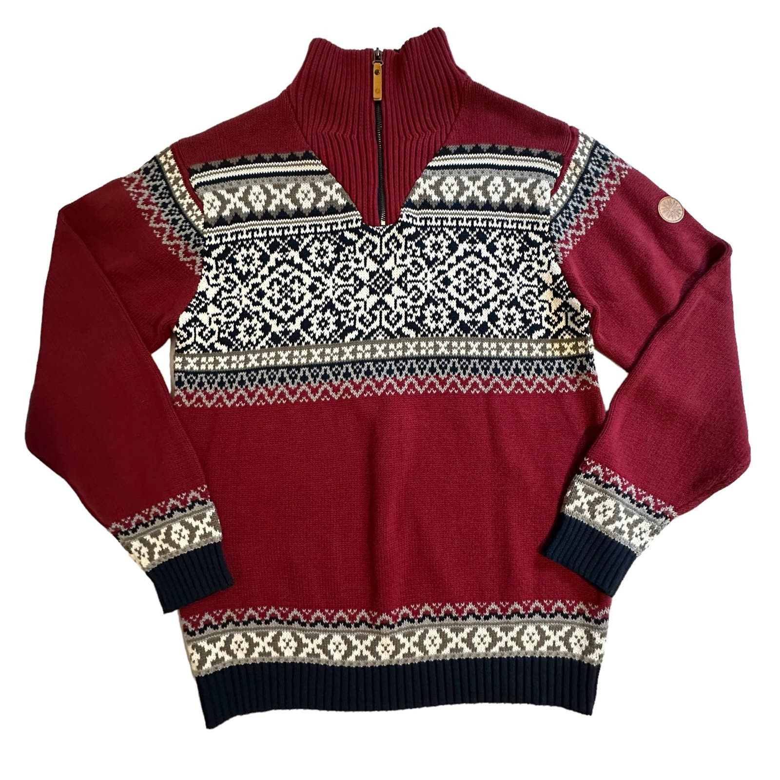 image of NWOT Icewear Iceland Oslo Cotton Fair Isle Sweater Large in Red, Men's