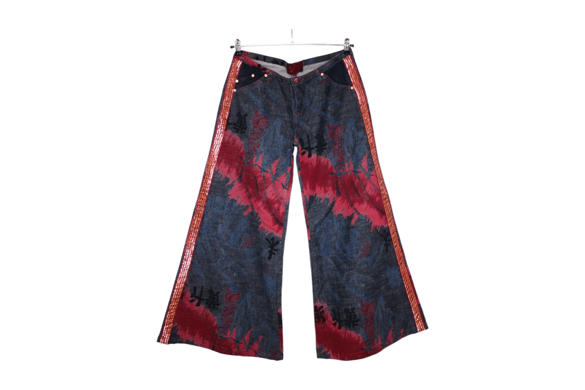 If Six Was Nine 💥YO! Japan Artwork Gold Taped Trim Crazy Flared Rap Jeans Size US 32 / EU 48 - 1 Thumbnail