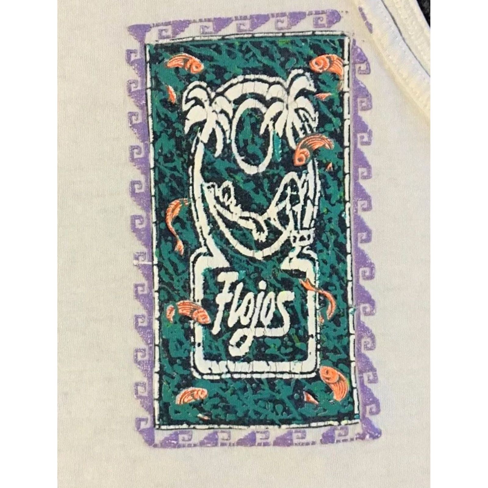 Vintage VINTAGE Flojos Flip Flops T-Shirt S White 80s 90s Vaporwave Beach Surf Skate Grunge Hawaii Ocean OP Disney? Size US S / EU 44-46 / 1 - 4 Thumbnail