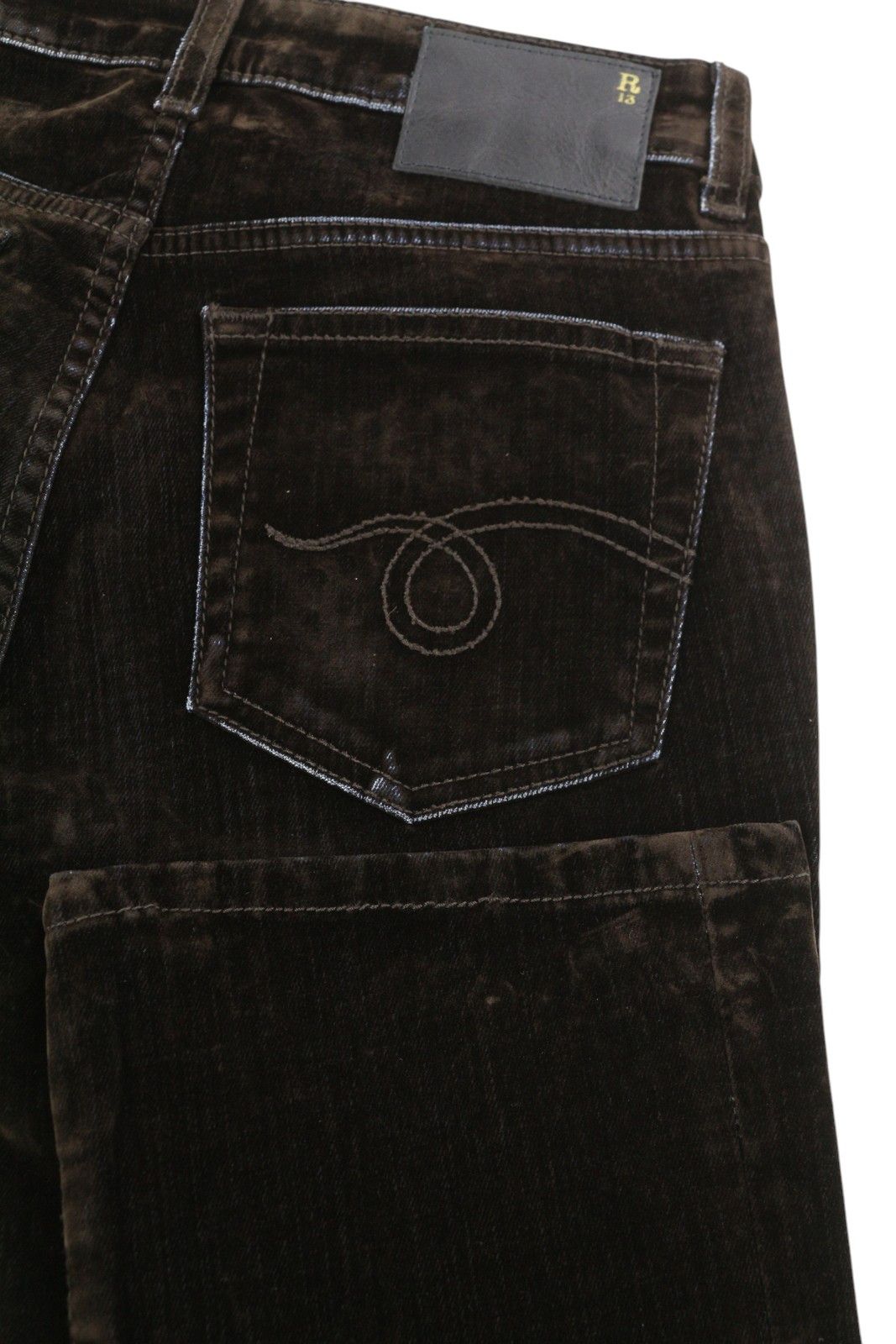 R13 KICK FIT 24 Flocked Brown Velvet Cropped Low Rise 86255 Size 24" / US 00 / IT 34 - 6 Thumbnail
