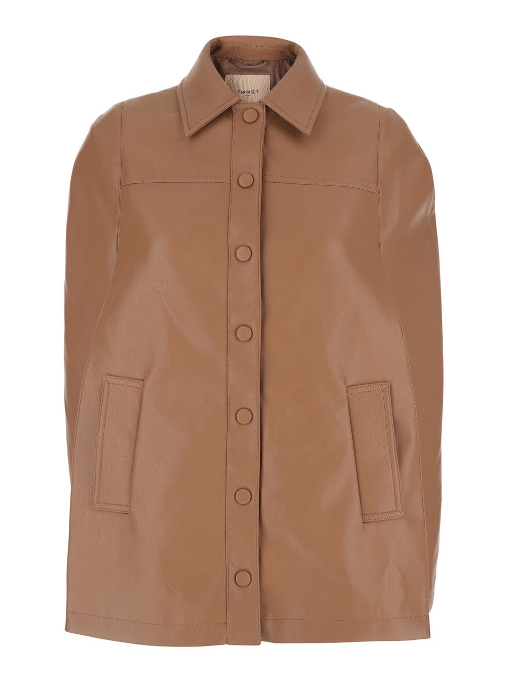Brown jacket with classic collar in leather woman