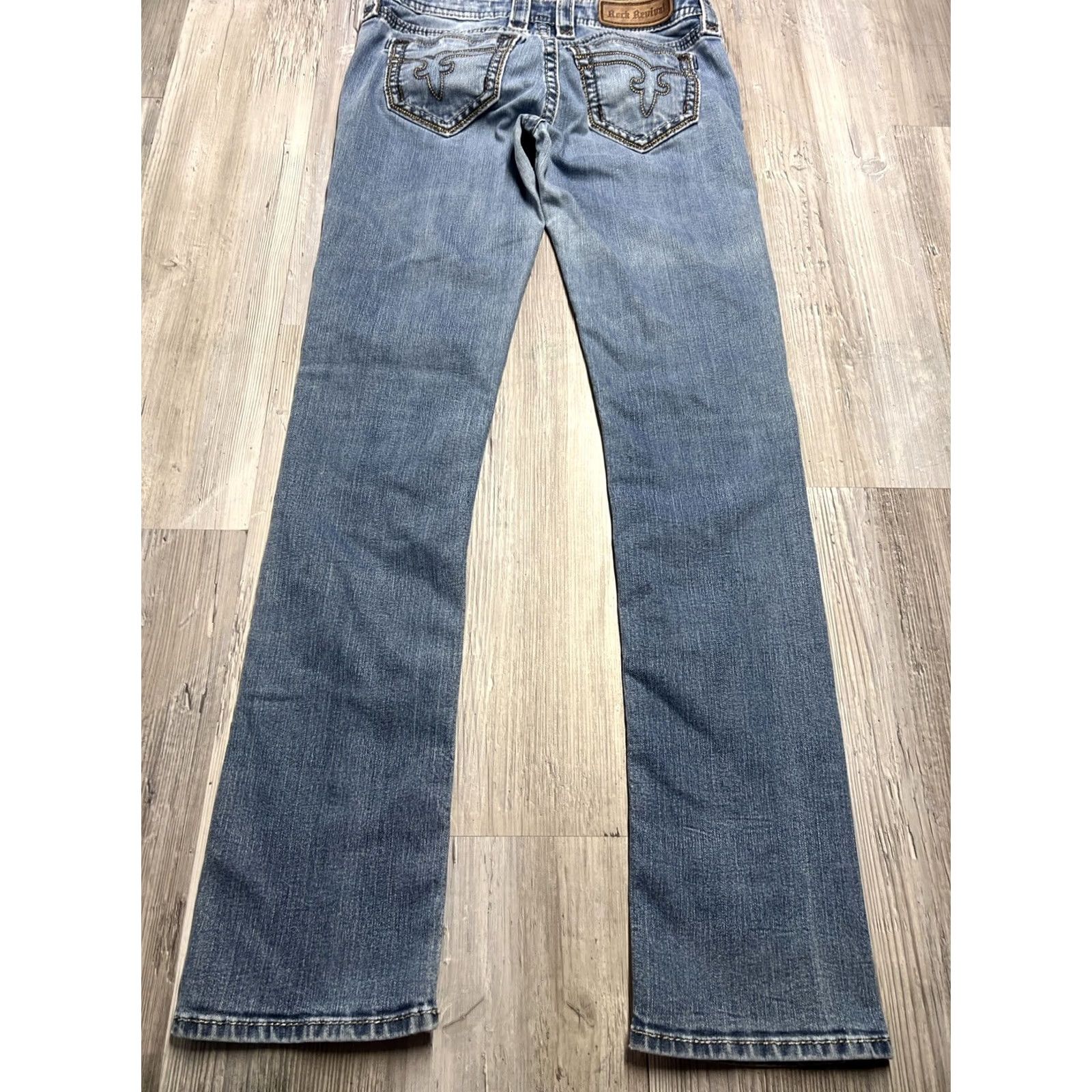 Vintage Rock Revival Jeans Womens Size 28 Sherry Straight Embroidered Pocket Denim Blue 5-Pocket Regular Rise Mid Vintage No Mens Womens Boys Girls Size 28" / US 6 / IT 42 - 2 Thumbnail