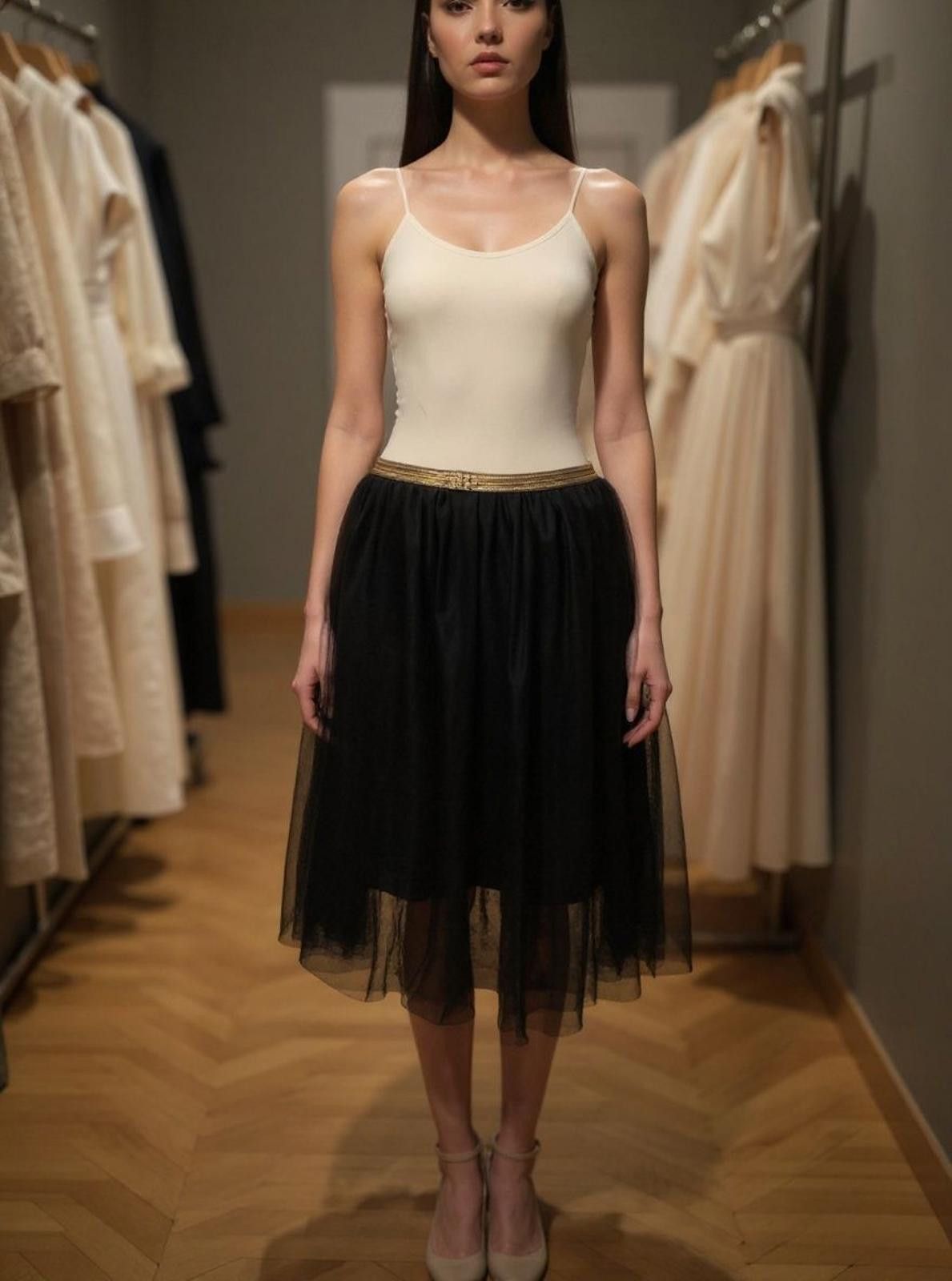 Other Exhilaration Black Midi Tulle Skirt with Gold Waistband Size 32" / US 10 / IT 46 - 3 Thumbnail
