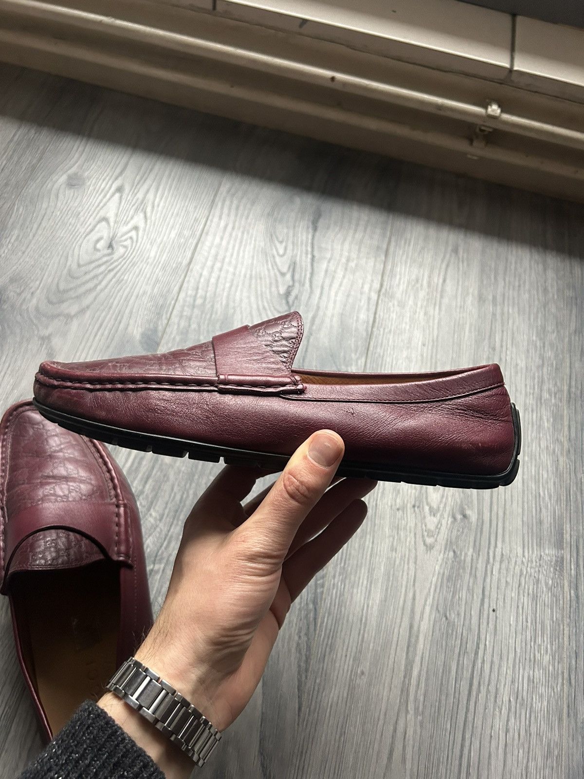 Gucci Gucci Burgundy Leather Loafers with Embossed GG Monogram Size US 7 / EU 40 - 12 Thumbnail