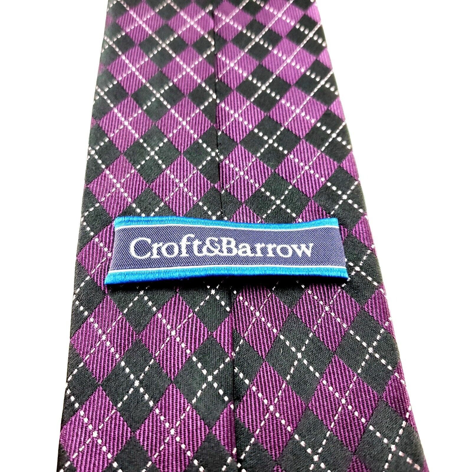 Croft & Barrow Croft & Barrow Magenta Black Silk Tie Woven Checks & Pencil Size ONE SIZE - 4 Thumbnail