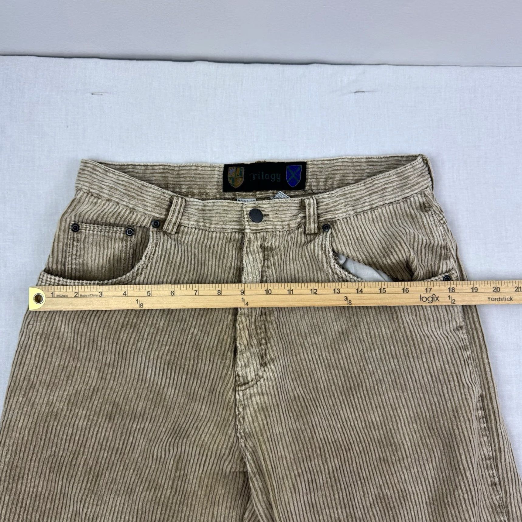 VINTAGE Trilogy Pants Corduroy Men 34 Beige 90s Grunge Hipster Chino Inseam 34 Mens