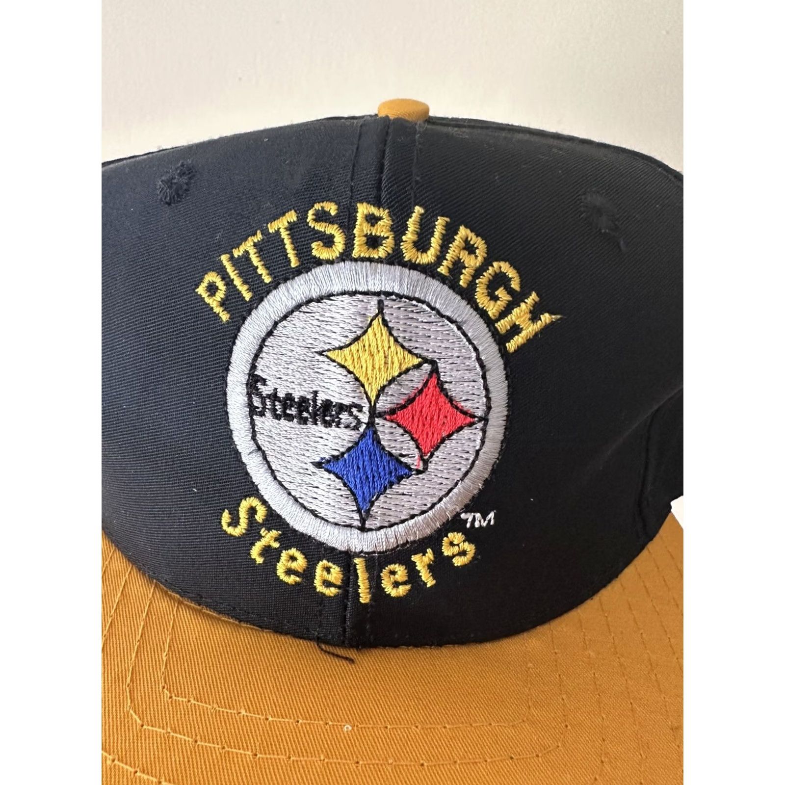 NFL VINTAGE AJD Pittsburgh Steelers NFL Snapback Hat Cap 90s Spellout Black Men One Size Cap Mens Hat Size ONE SIZE - 2 Thumbnail