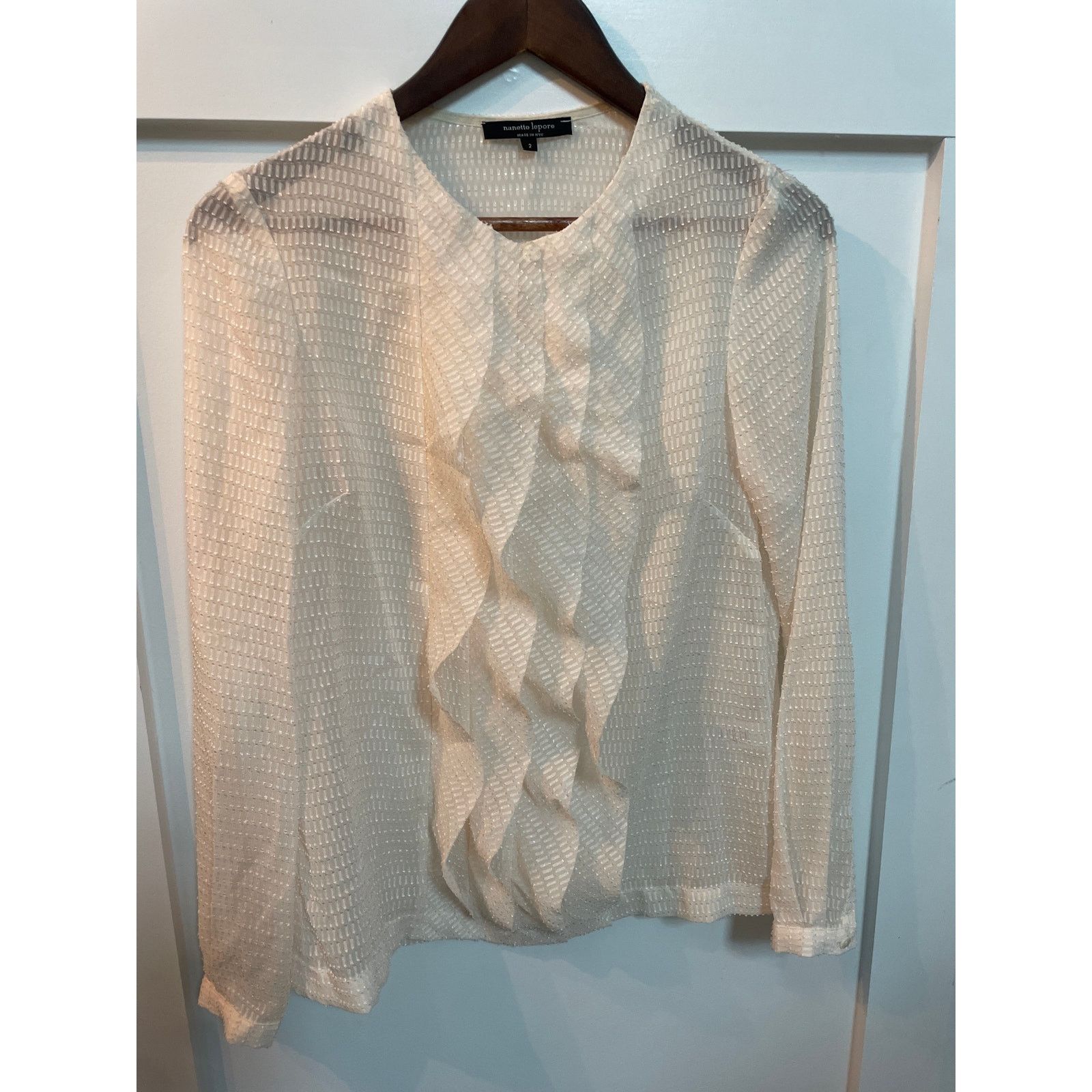 Nanette Lepore Nanette Lepore Semi-Sheer Silk Blend Ruffled Front Blouse, 2 Size XS / US 0-2 / IT 36-38 - 1 Thumbnail