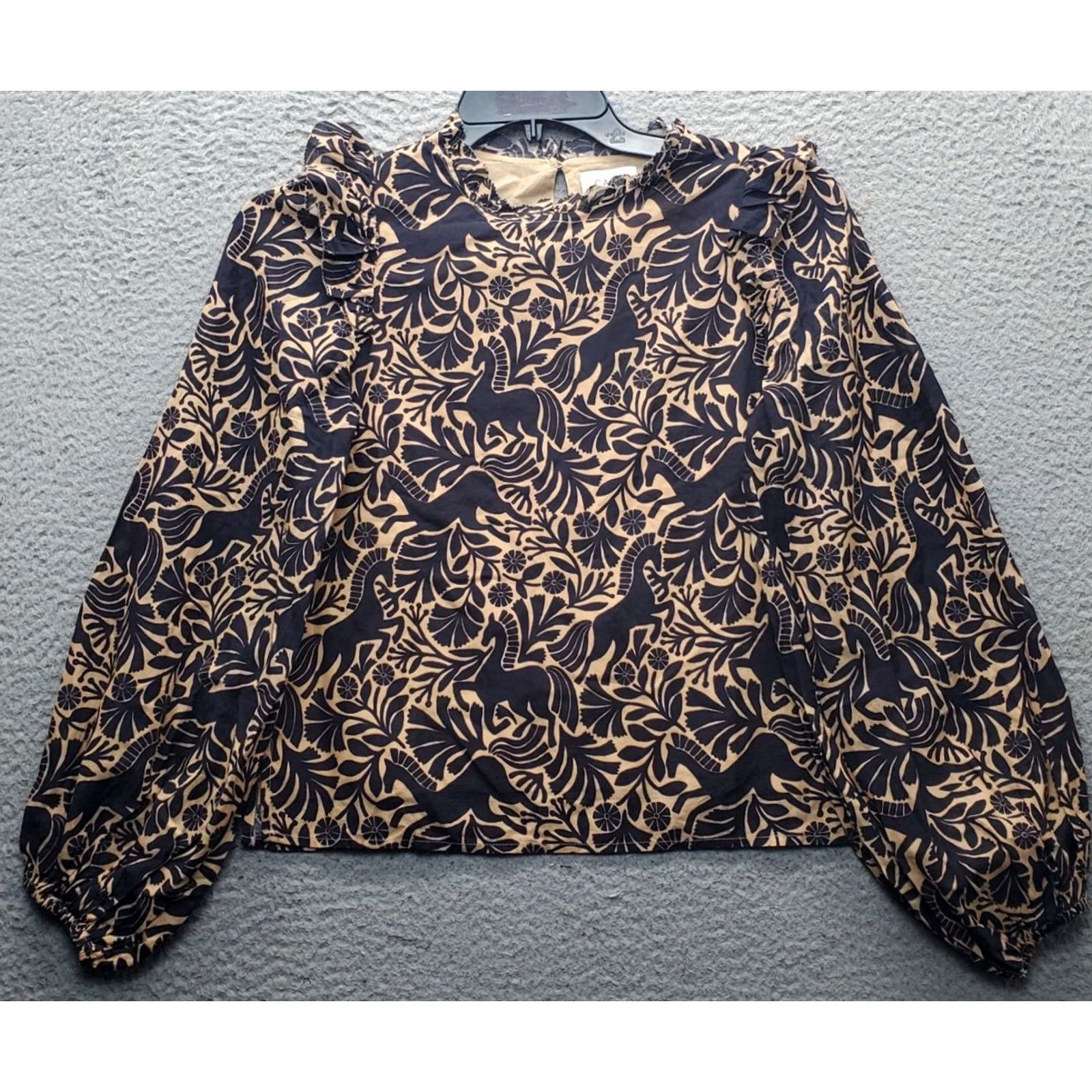 CAMI NYC CAMI NYC Georgine Top Womens XS Multi In Wild Horses Print Lined Ruffle Neck Shirt Womens Size XS Multicolor Animal Print 90s Theme Size XS / US 0-2 / IT 36-38 - 2 Thumbnail