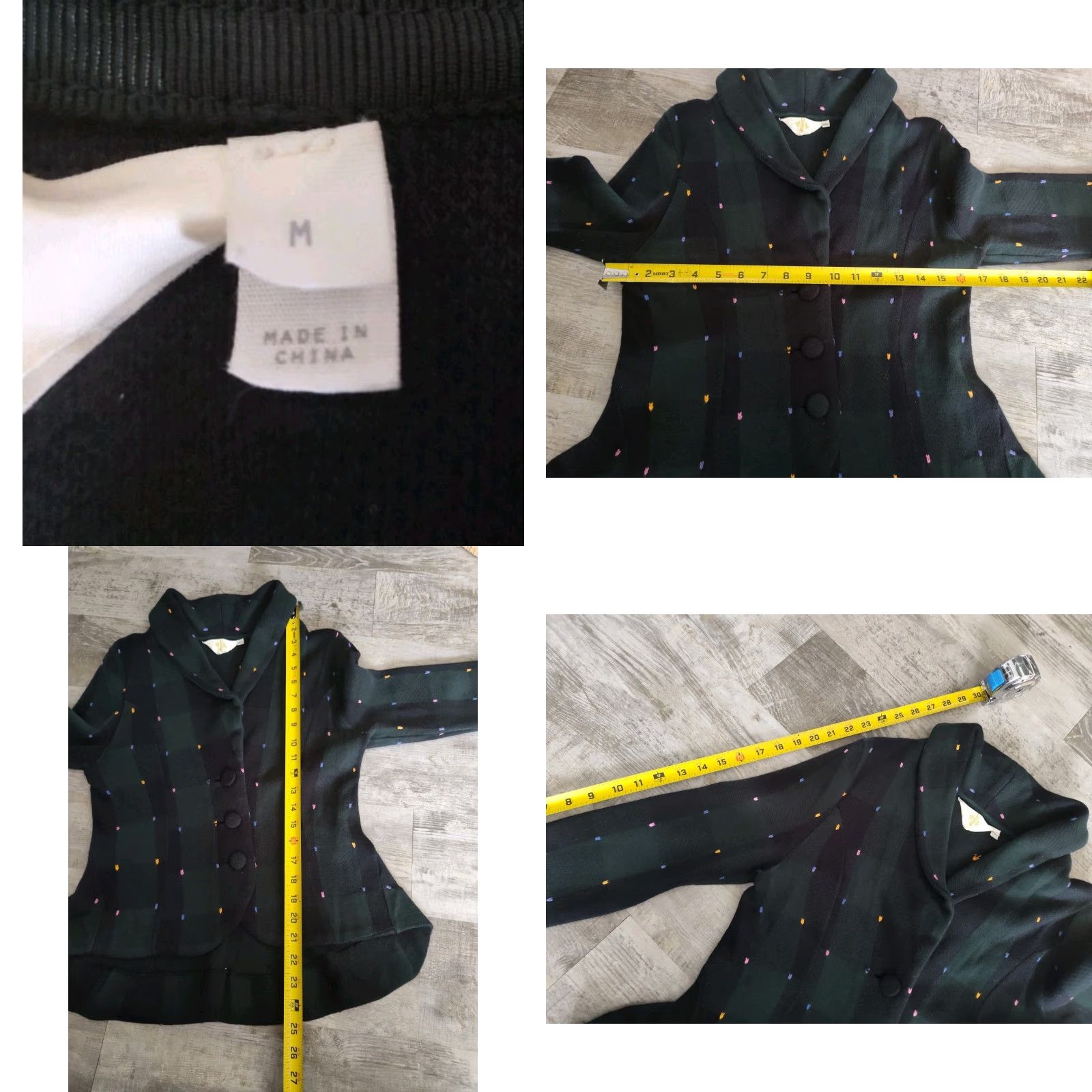 Anthropologie HWR Green Plaid Cardigan Sweater Women’s Adult Medium Long Sleeve Blazer Collar Peplum Preppy Size M / US 6-8 / IT 42-44 - 8 Thumbnail