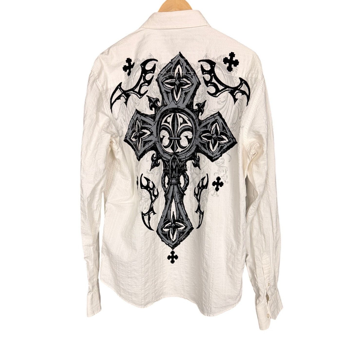 Raw State Vtg Y2K Raw State Velvet Cross White L/S Button Down Shirt Size US XL / EU 56 / 4 - 1 Thumbnail