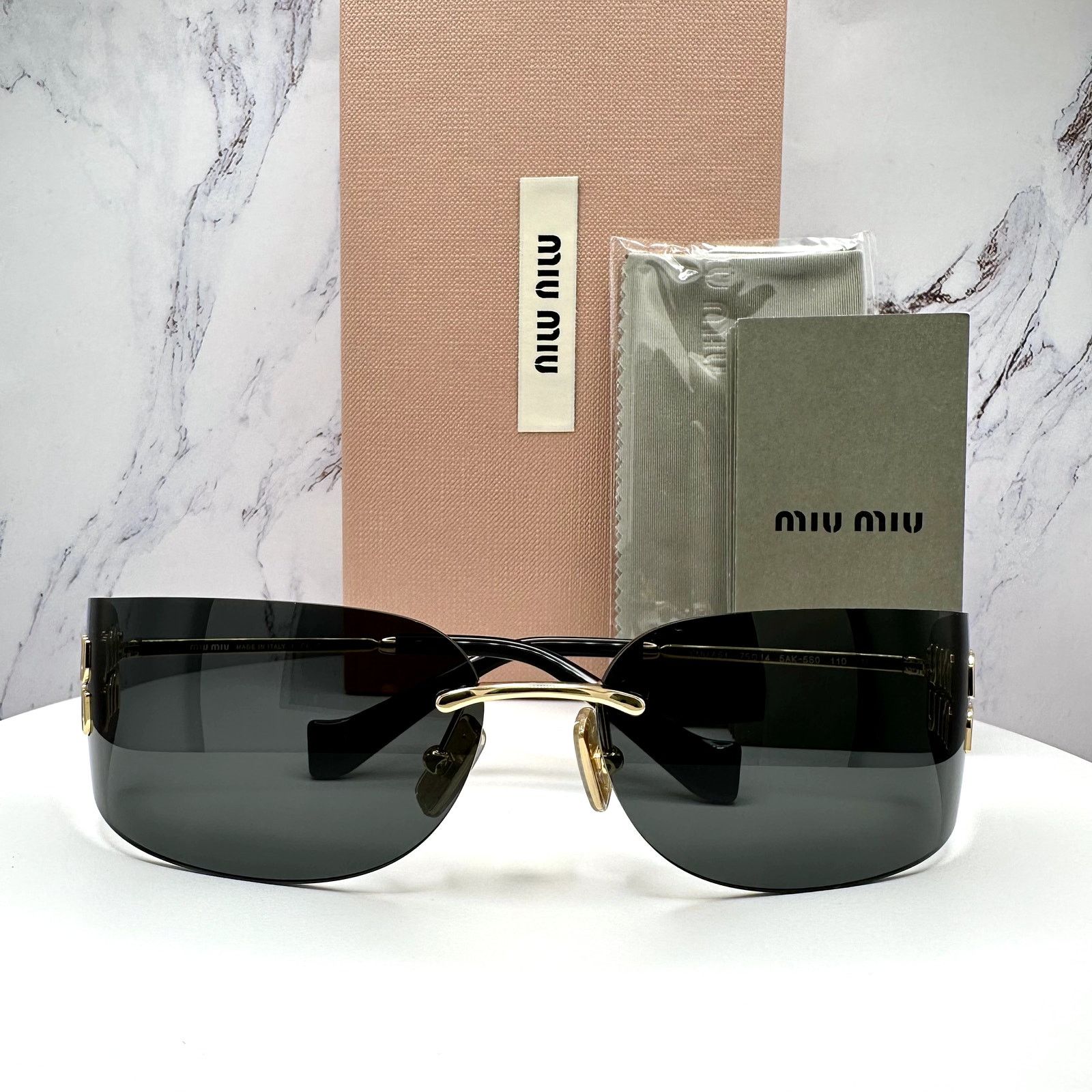 Miu Miu New MIU MIU Sunglasses Gold Dark Gray Lens Runway Wrap Size ONE SIZE - 13 Thumbnail