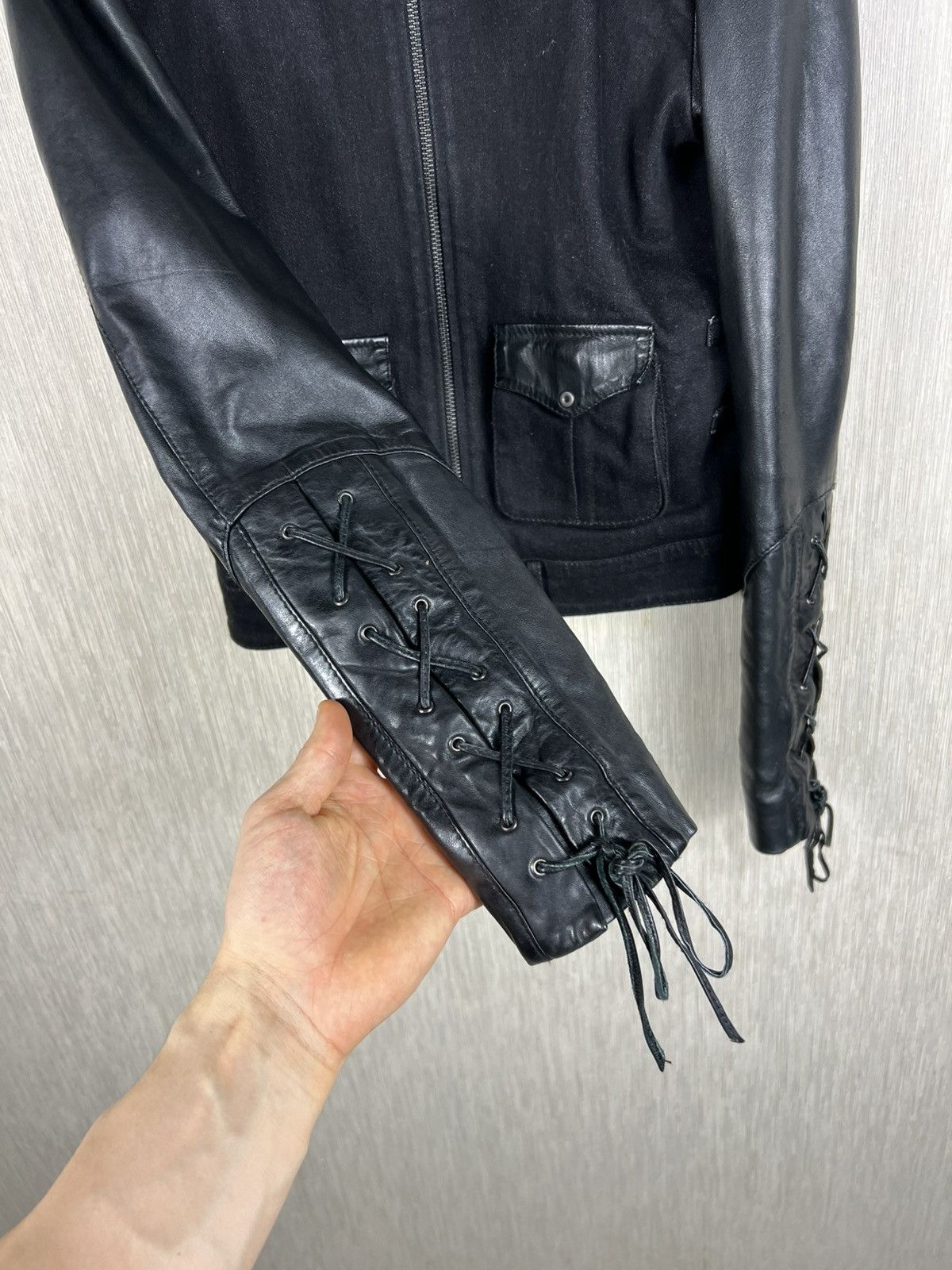 Diesel Black Gold Archive Diesel black gold denim leather jacket ties sleeves Size S / US 4 / IT 40 - 13 Thumbnail