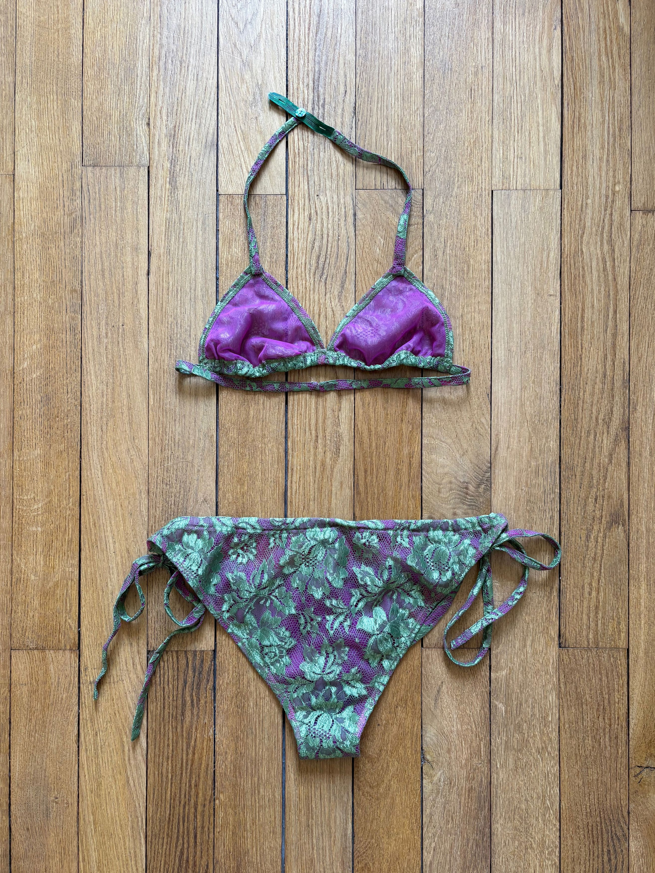 Jean Paul Gaultier Jean Paul Gaultier SS97 green and purple lace bikini set Size M / US 6-8 / IT 42-44 - 2 Thumbnail
