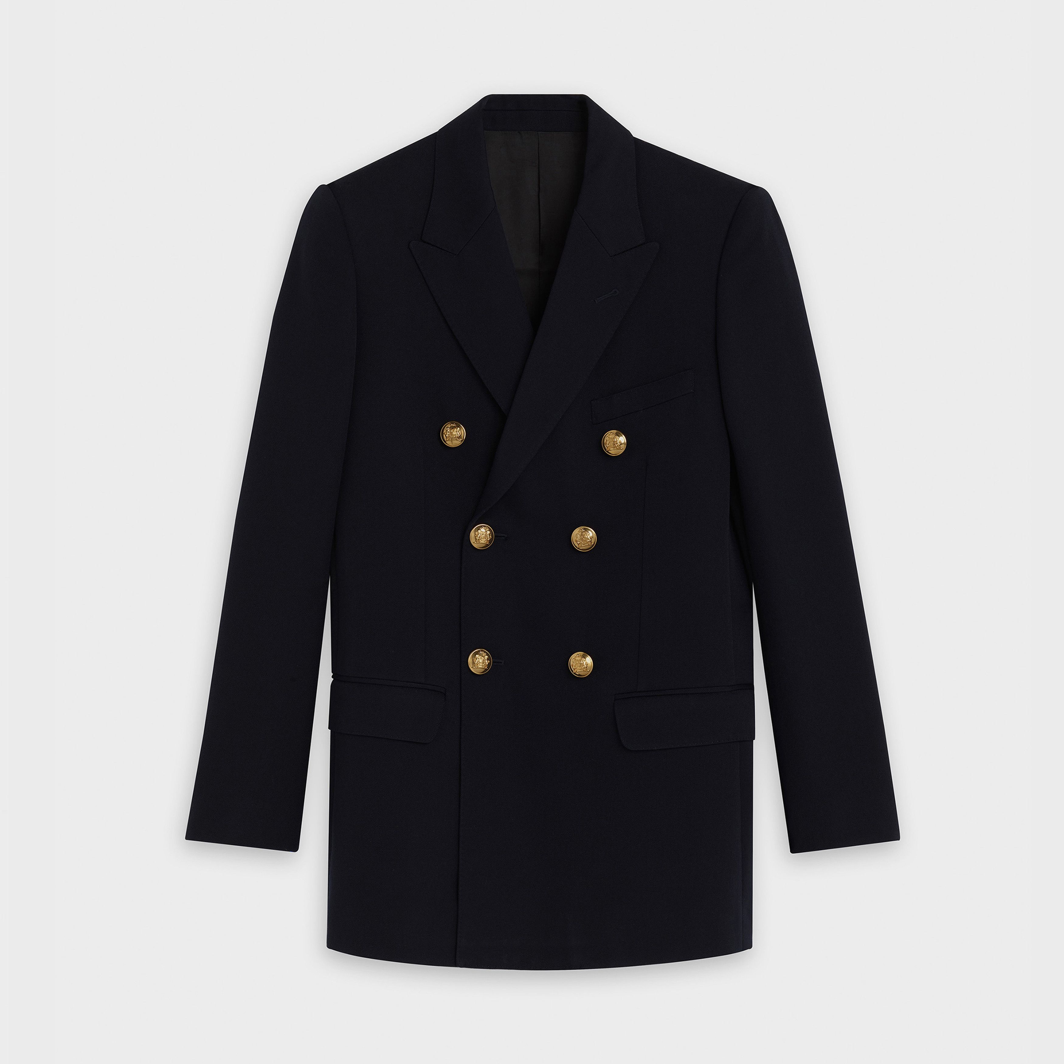 long blazer in diagonal wool navy