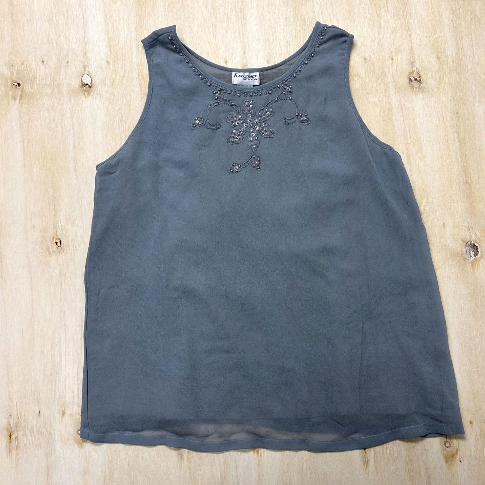 Vintage VINTAGE Florissant Tank Top Womens Medium Gray Beaded Embroidered Chiffon Lined Size M / US 6-8 / IT 42-44 - 2 Thumbnail