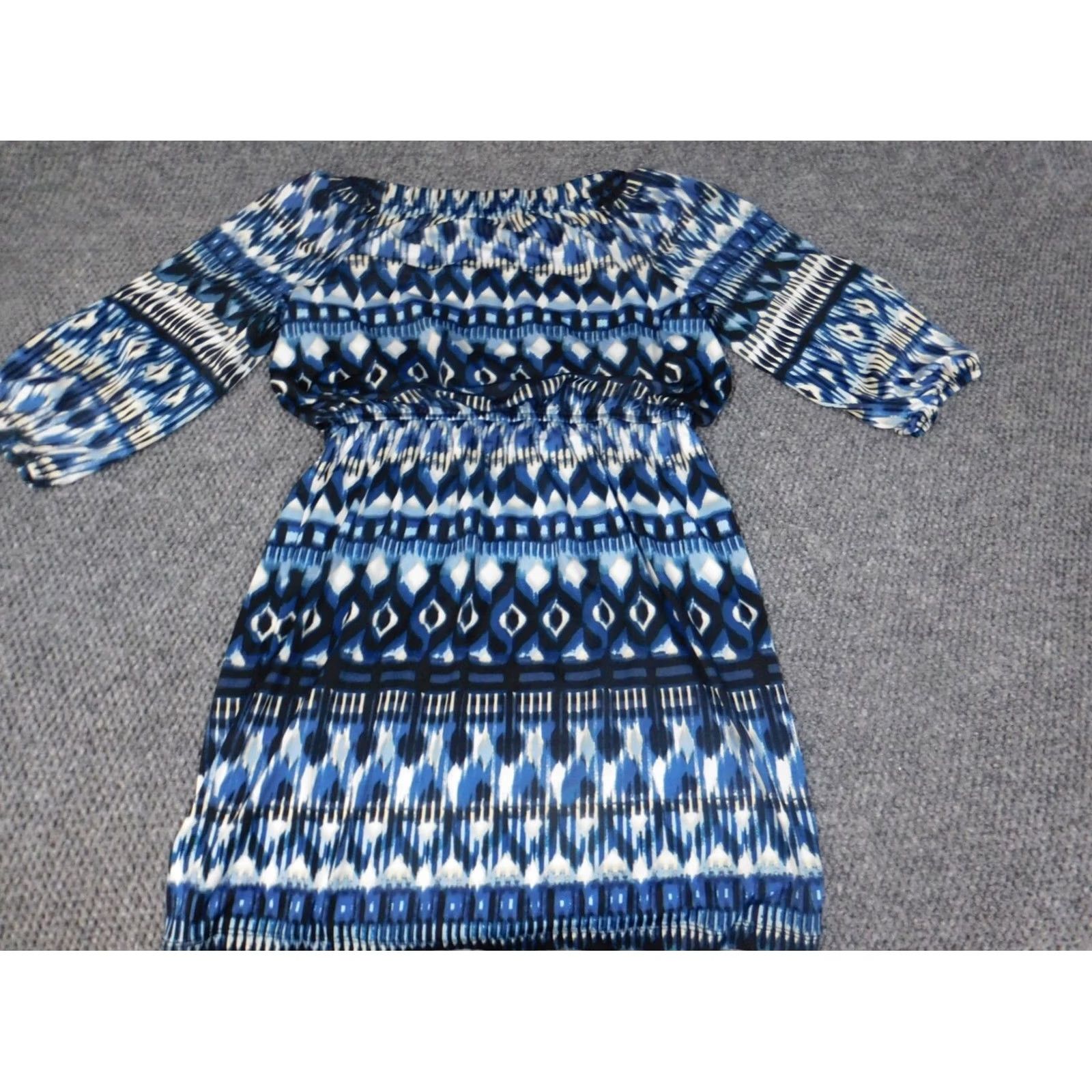 Vintage AB Studio Dress Womens Small Pullover A-Line Long Sleeve Knit Blue Knee Length Raglan Pattern Striped rayon Polyester Stretch Size S / US 4 / IT 40 - 7 Thumbnail