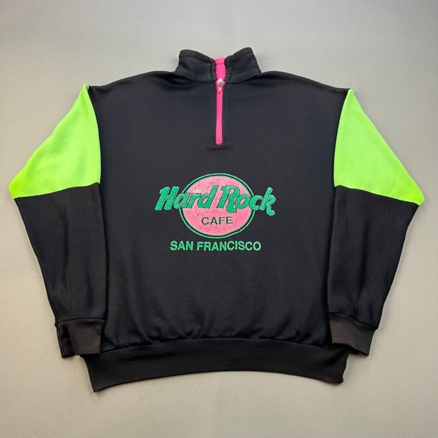 Hard Rock Cafe Vintage Vintage Hard Rock Cafe Sweatshirt Neon San Francisco 1 2 Zip Grailed