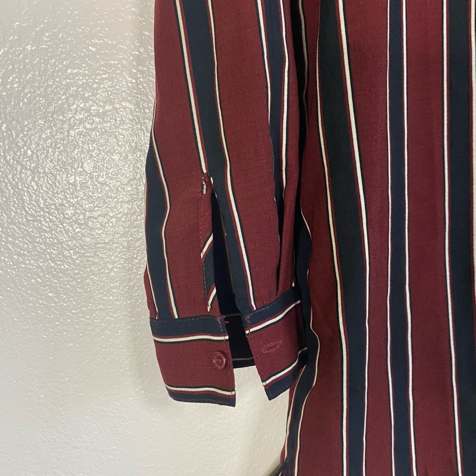 Forever 21 Forever 21 Button Up Shirt Dress Dark Red and Navy Striped S Size S / US 4 / IT 40 - 4 Thumbnail