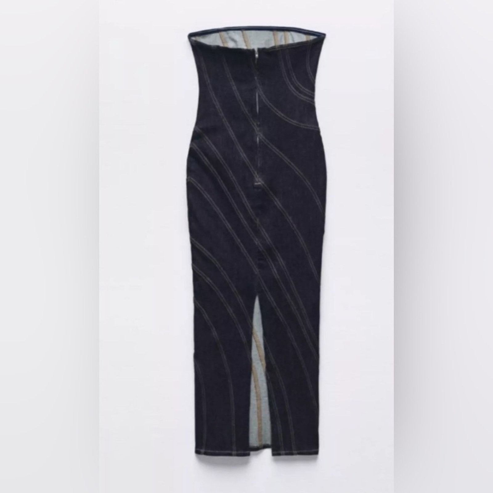 Zara ZARA WOMAN ZW STRAPLESS DENIM MIDI DRESS BLUE XS Size XS / US 0-2 / IT 36-38 - 3 Thumbnail