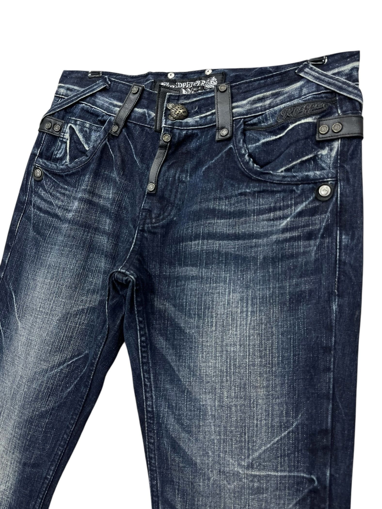 Skullcandy 🔥RED PEPPER Punk Skull Dark Blue Slim Fit Denim Karakuri Size US 31 - 9 Thumbnail