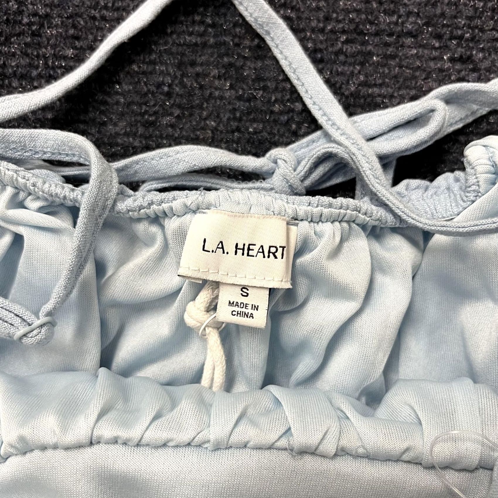 Vintage L.A. HEART Sundress Juniors S Light Blue Linen Blend Sleeveless Tie Back Strappy Sweetheart Neckline Short Dress Size S / US 4 / IT 40 - 3 Thumbnail