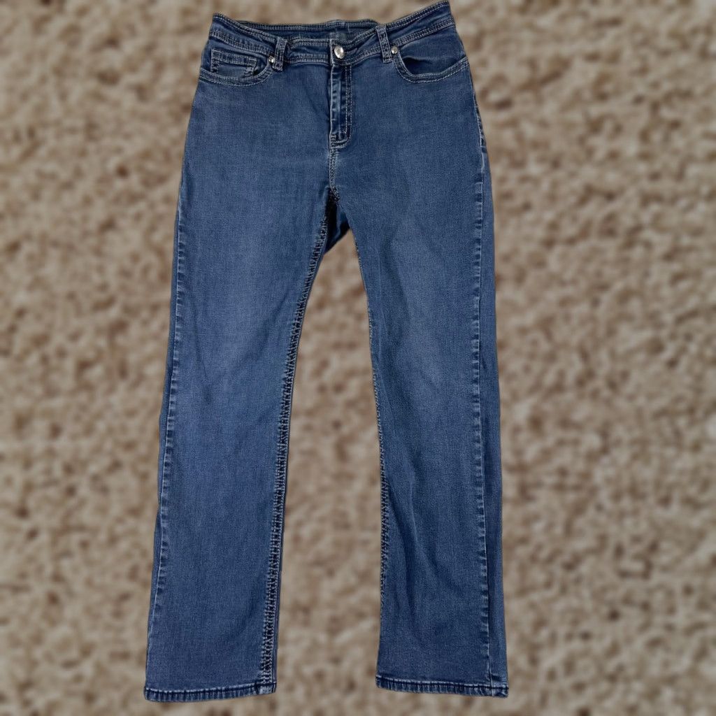 Dillard's Dillards Jeans Womens Denim Straight Leg Blue 25x30 5-Pocket Embroidered Zip Medium Wash Cotton Polyester Men? Size 42" / US 20 - 1 Thumbnail