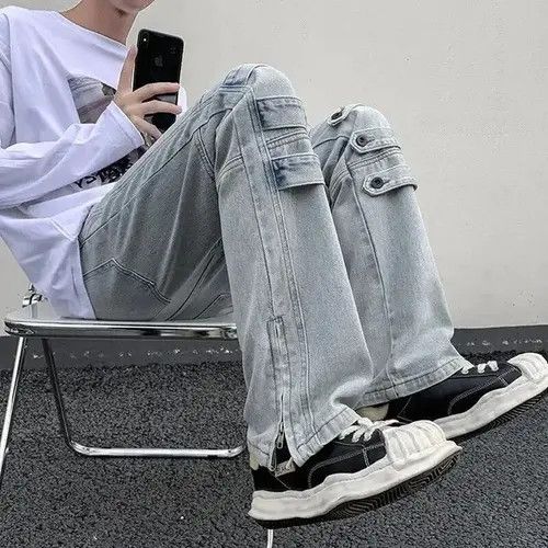 Japanese Brand Street Niche Style Zipper Leg Denim Cargo Pant Size US 28 / EU 44 - 5 Thumbnail