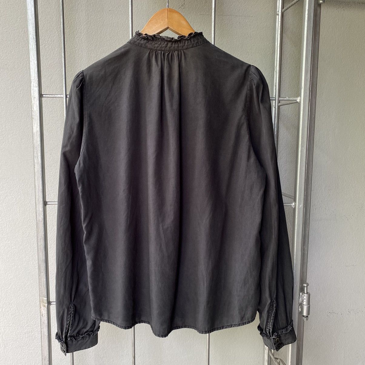 Japanese Brand LA MARINE FRANÇAISE Black Ruffle Collar Puff Shoulder Shirt Size M / US 6-8 / IT 42-44 - 11 Thumbnail