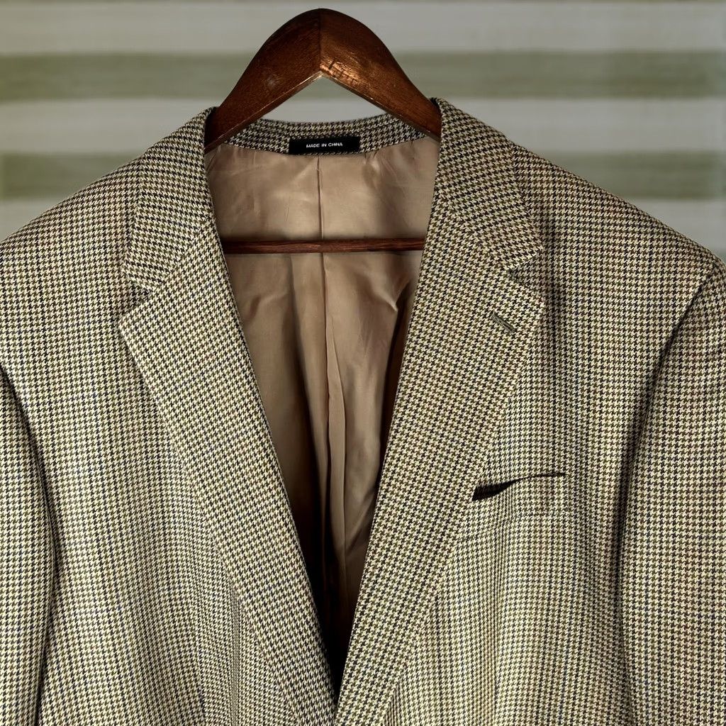 Chaps Chaps Sport Coat Silk 100% Brown Houndstooth 48L Single-Breasted Two-Button Jacket Mens Size US M / EU 48-50 / 2 - 1 Thumbnail