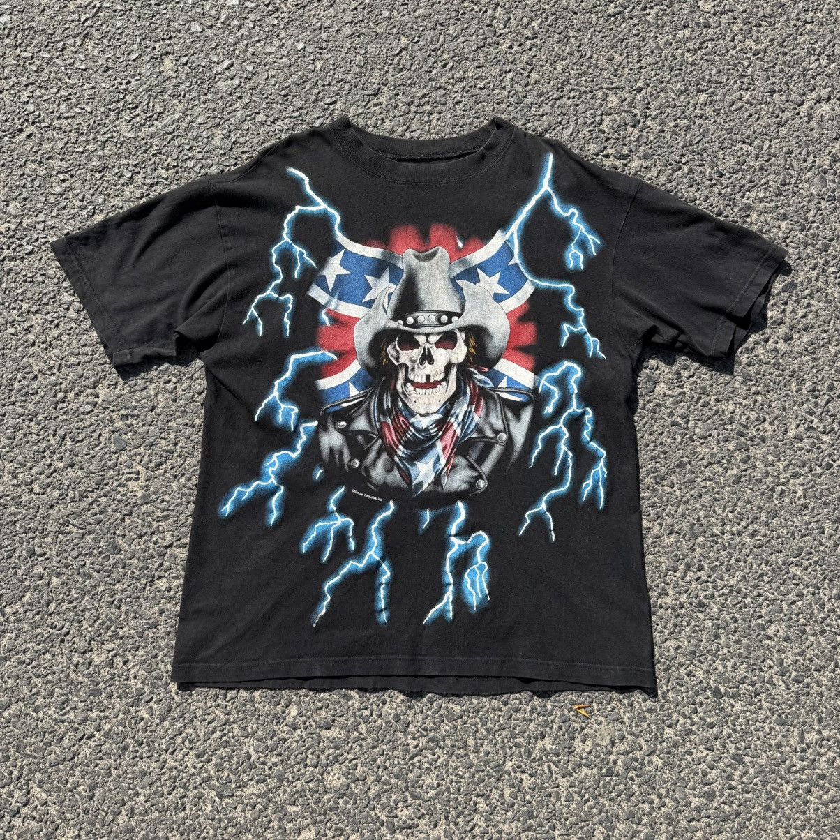 Japanese Brand × Vintage Vintage American Thunder Death Cowboy Lightning OG 90s Tees Size US L / EU 52-54 / 3 - 1 Thumbnail