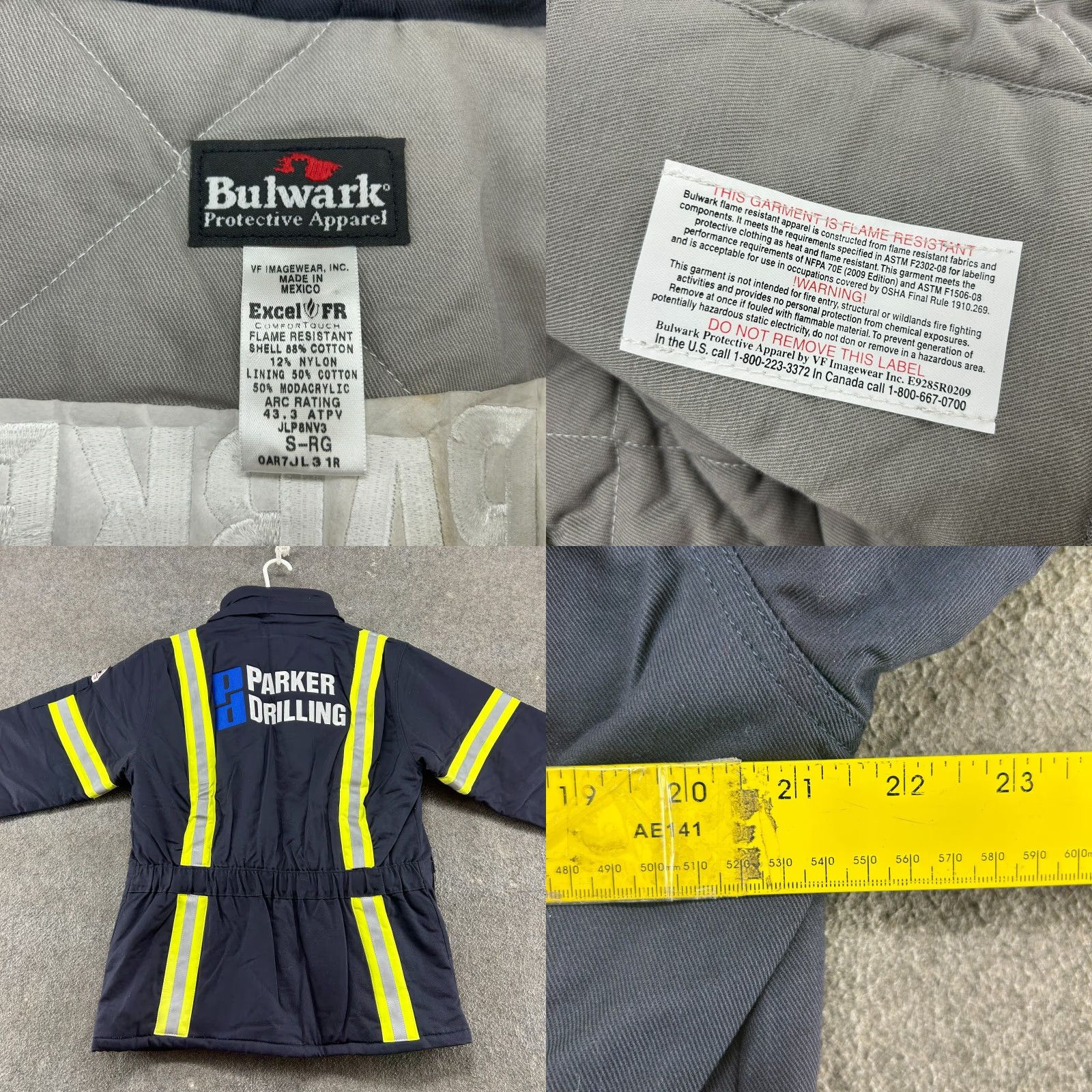 Vintage Bulwark Mens Small Blue Flame Resistant FR Hi Vis Reflective 43.3 ATPV Jacket Size US S / EU 44-46 / 1 - 8 Thumbnail