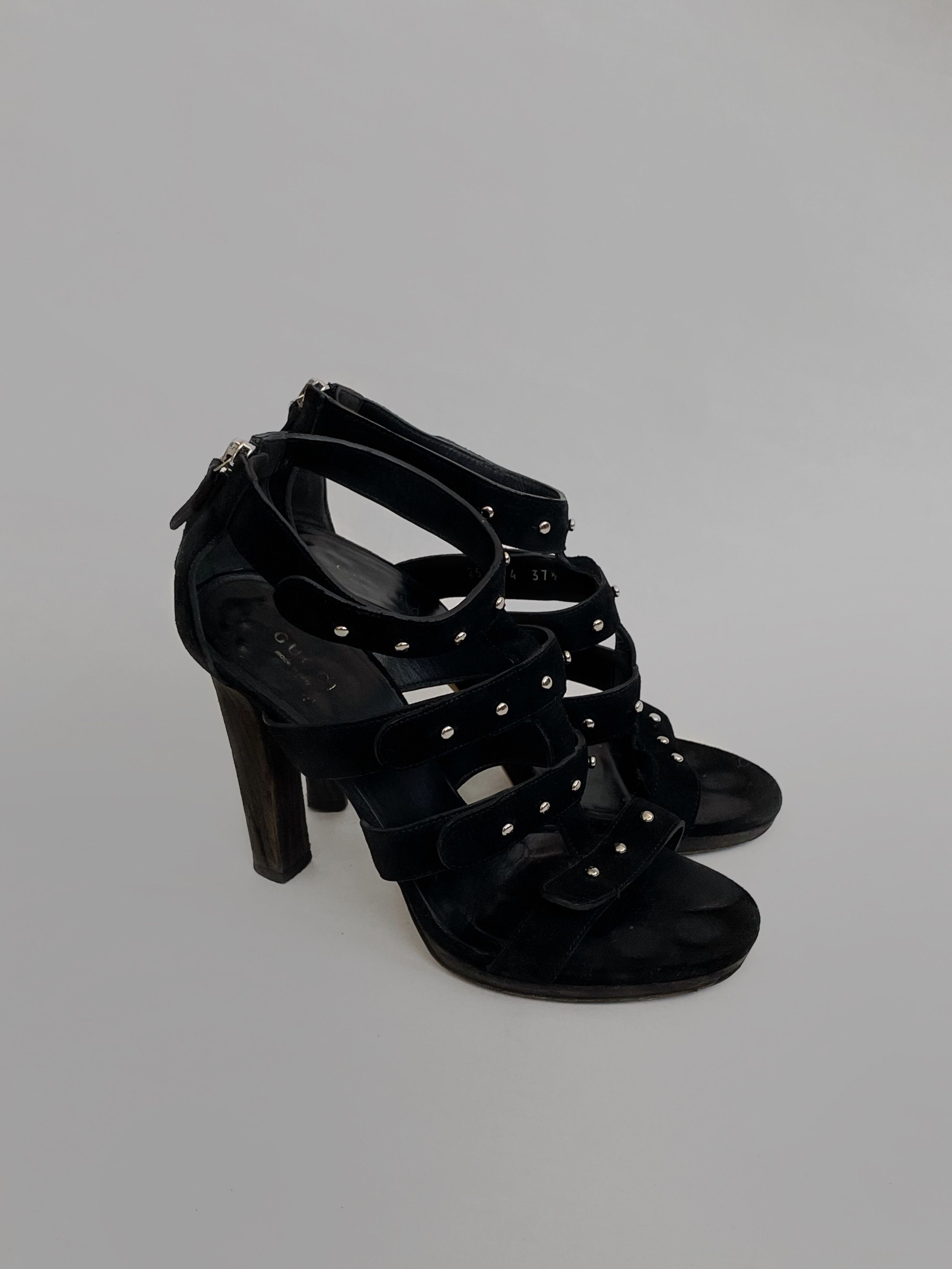 Gucci Gucci Vintage Studded Gladiator Sandals Black Suede Leather Size US 7.5 / IT 37.5 - 2 Thumbnail