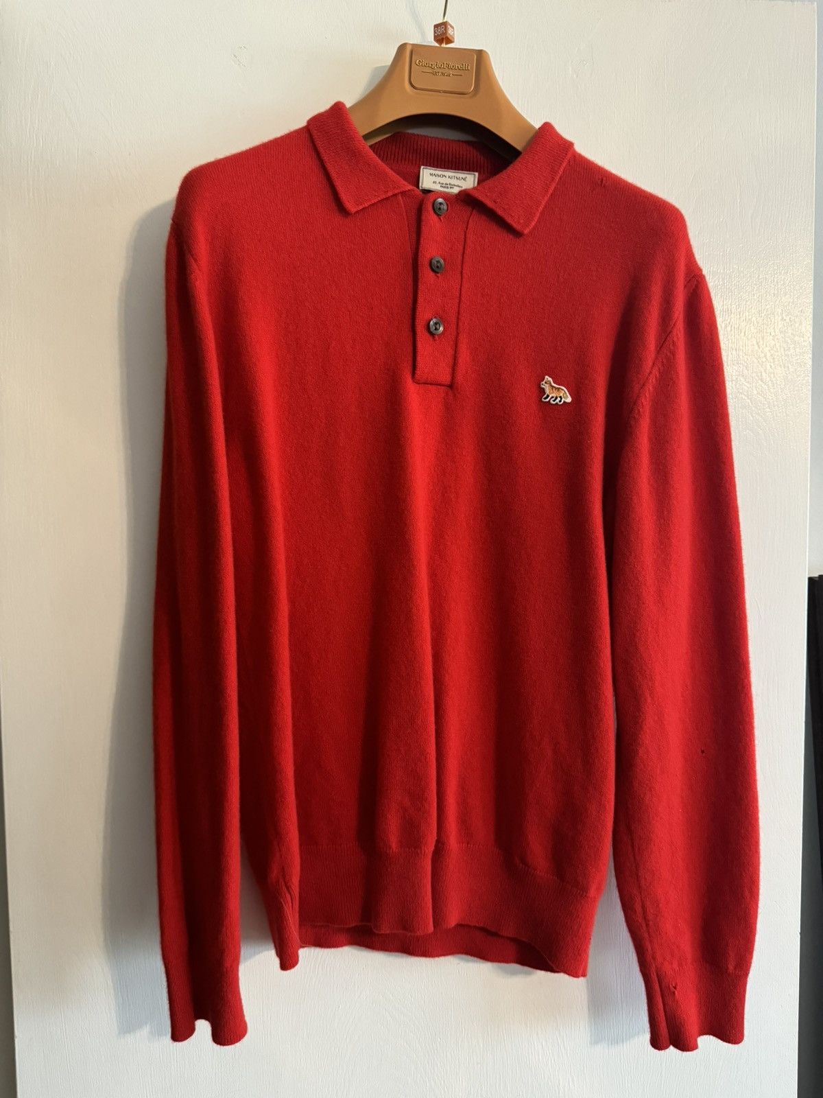 image of Maison Kitsune L/s Wool Polo in Red, Men's (Size Medium)