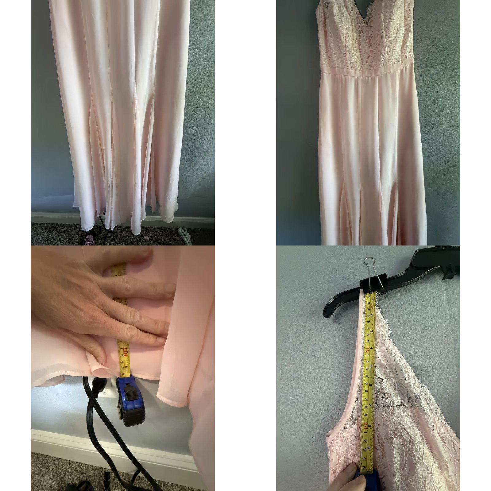 Pinko VINTAGE Weddington Way Dress L Pink Lace Chiffon V Neck Maxi Bridesmaid Prom Gown Size L / US 10 / IT 46 - 8 Thumbnail