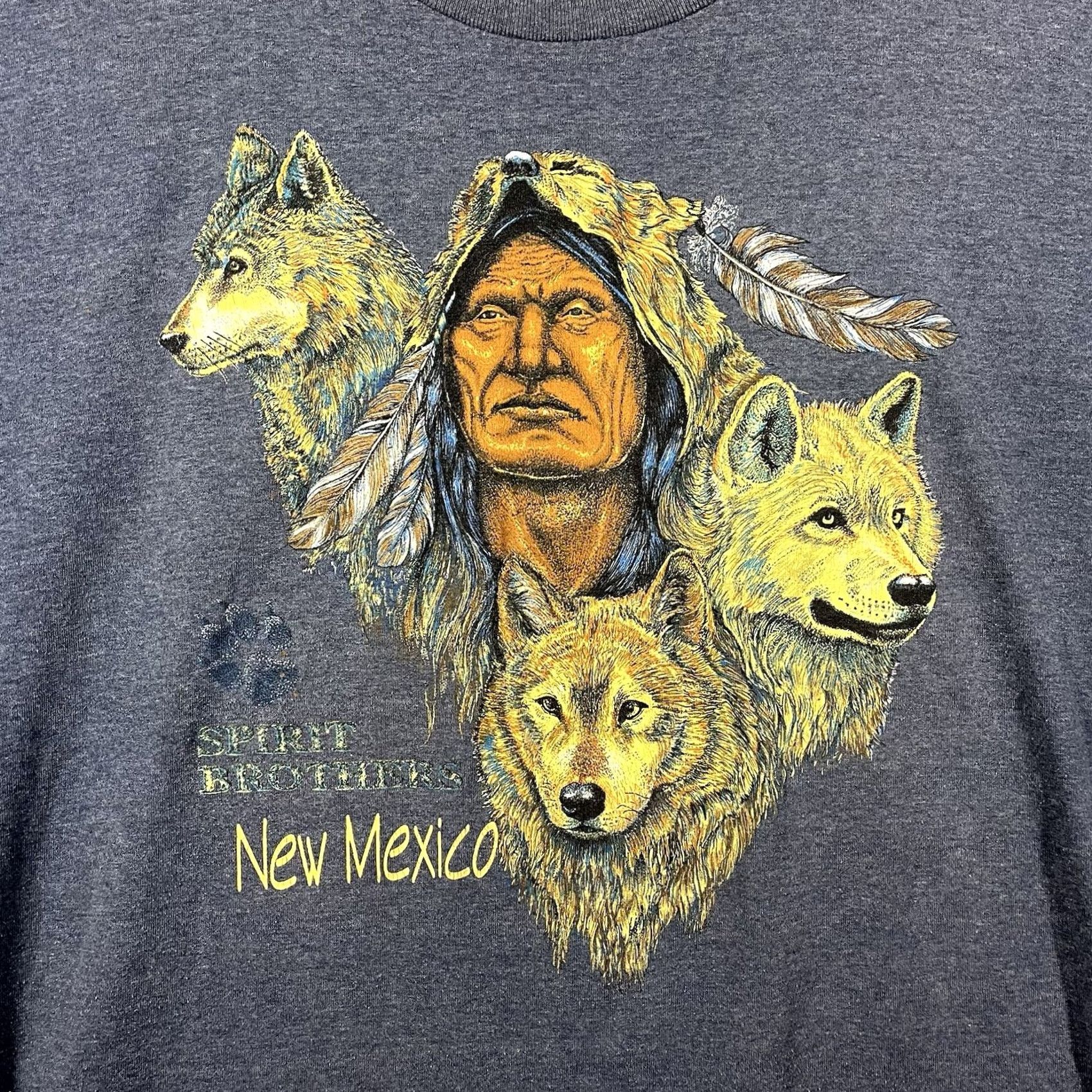 Vintage VINTAGE Spirit Brothers New Mexico Single Stitch Shirt XL Native Wolves Biker Eagle Mens T-Shirt Blue Cotton Short Sleeve Crew Neck Logo Spellout Size US XL / EU 56 / 4 - 2 Thumbnail