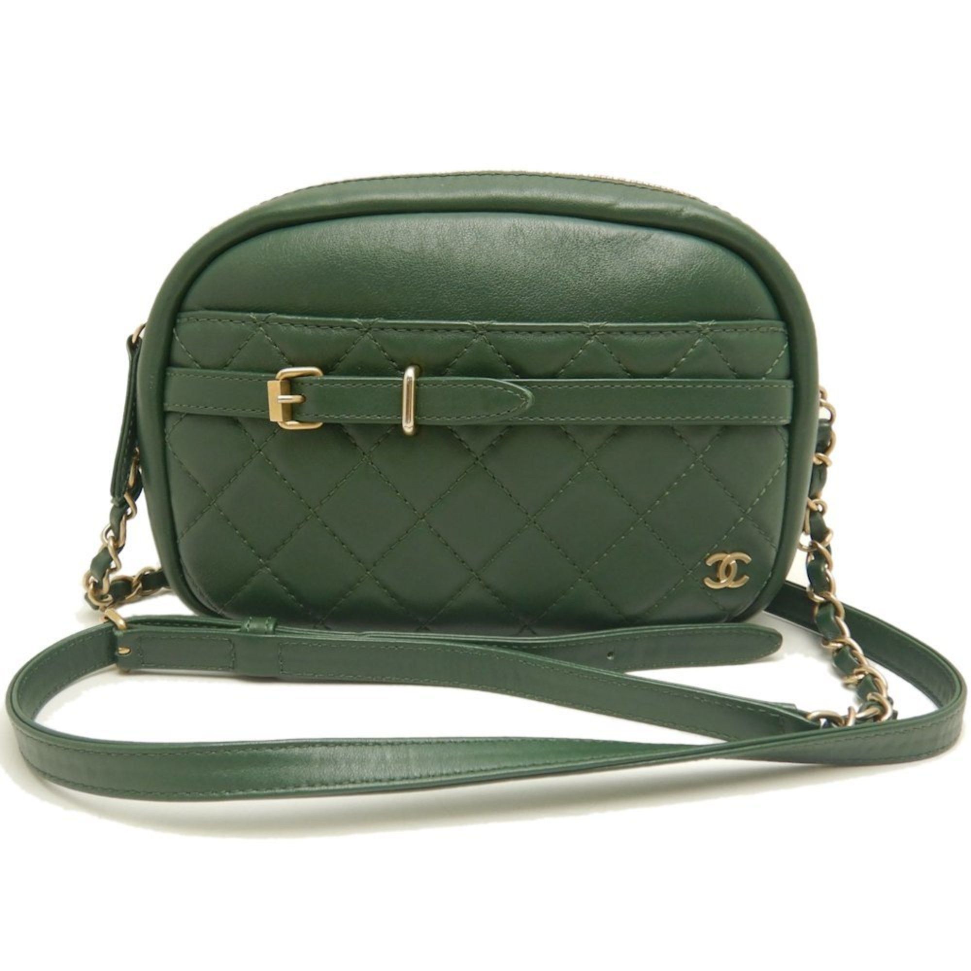 Chanel Matelasse Shoulder Bag Camera Lambskin Green 252819, Women's