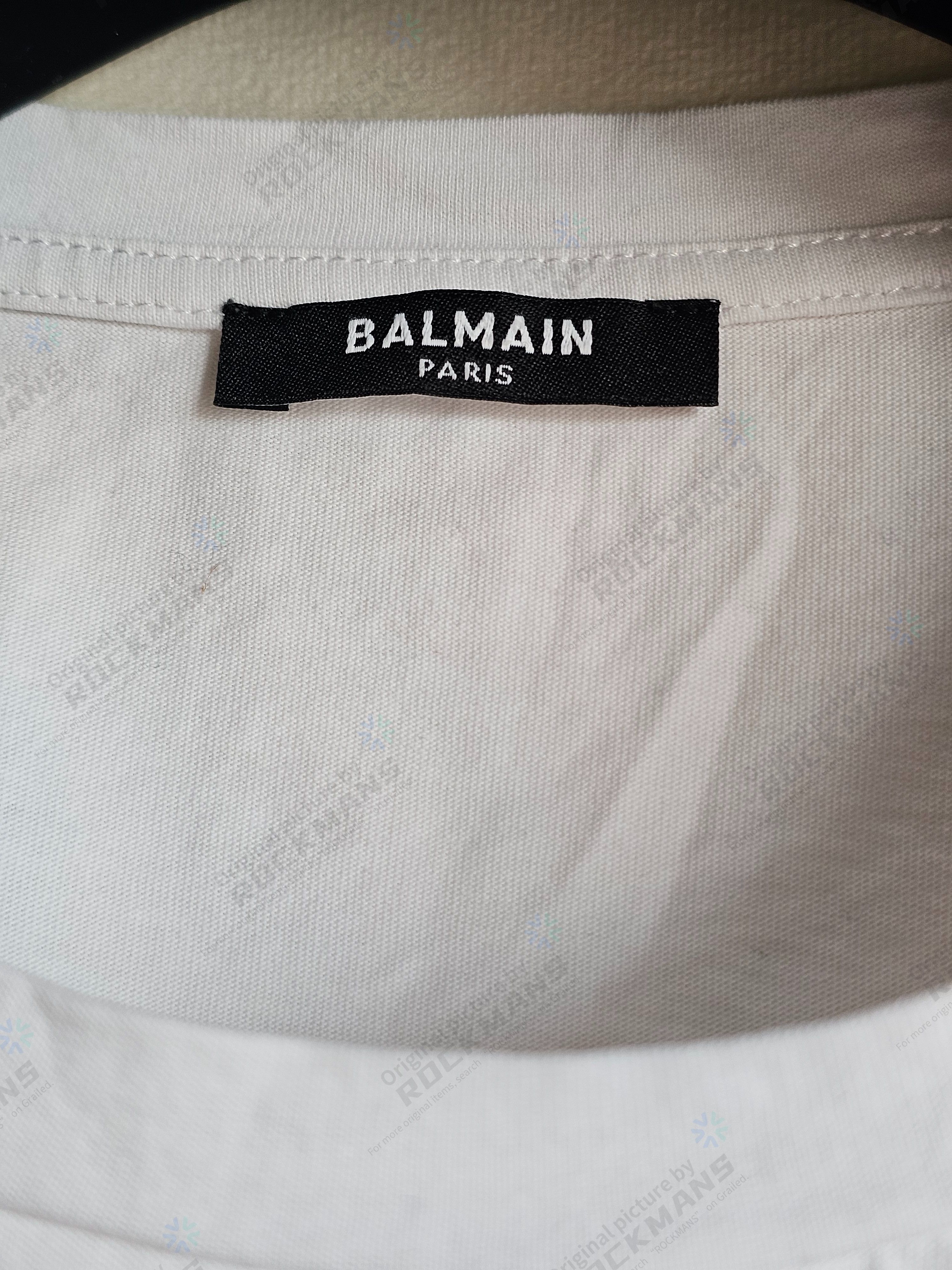 Balmain Balmain Men's White Flocked Logo T-Shirt Size L Size US L / EU 52-54 / 3 - 3 Thumbnail