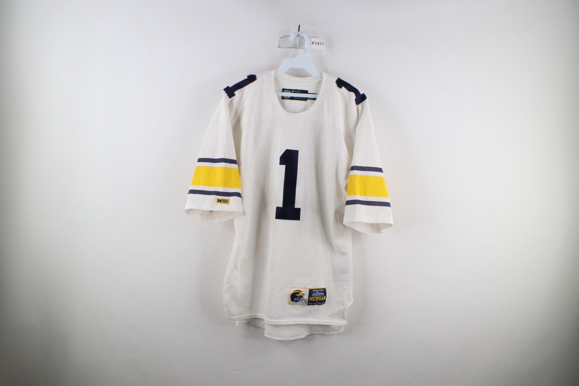 image of Vintage Tiedman & Formby Univristy Of Michigan Football Jersey in White, Men's (Size Medium)