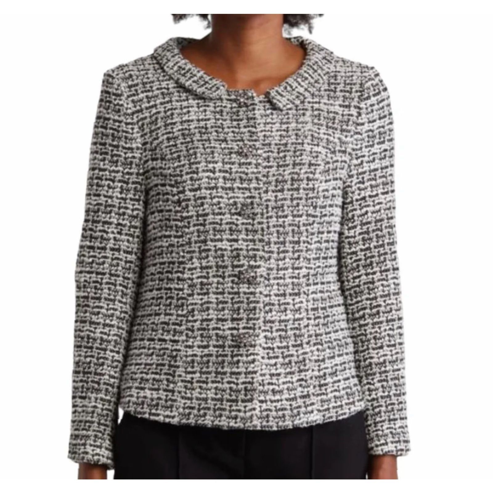 Adrianna Papell Adrianna Papell Jacket Womens Black/White Tweed Buttonfront L Size Size L / US 10 / IT 46 - 2 Thumbnail