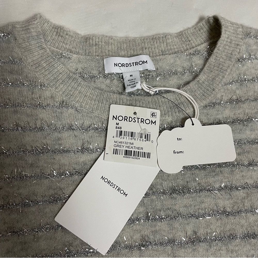 Nordstrom NWT New Nordstrom Grey Metallic Stripe Sweater Size M Size M / US 6-8 / IT 42-44 - 7 Thumbnail