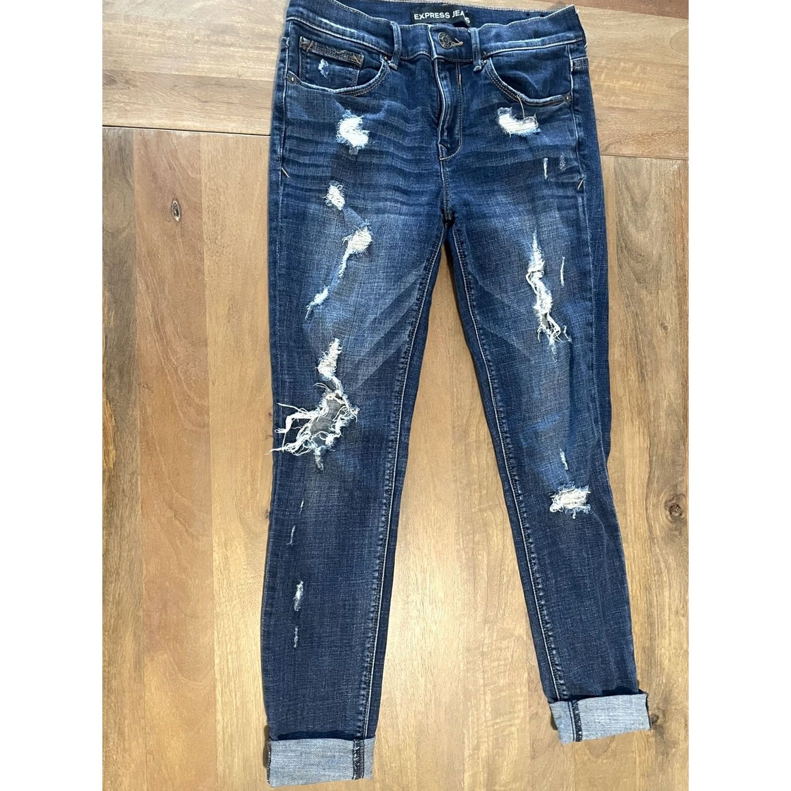 Express Express Jeans Womens 4 28x25 Mia Mid Rise Ankle Cuff Distressed Skinny Denim Jeans Size 28" / US 6 / IT 42 - 2 Thumbnail