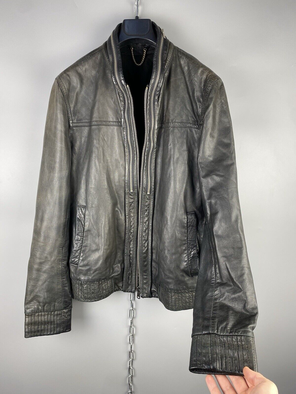 Allsaints Vintage Allsaints Mens Leather Biker Zip Bomber Jacket Size US M / EU 48-50 / 2 - 10 Thumbnail