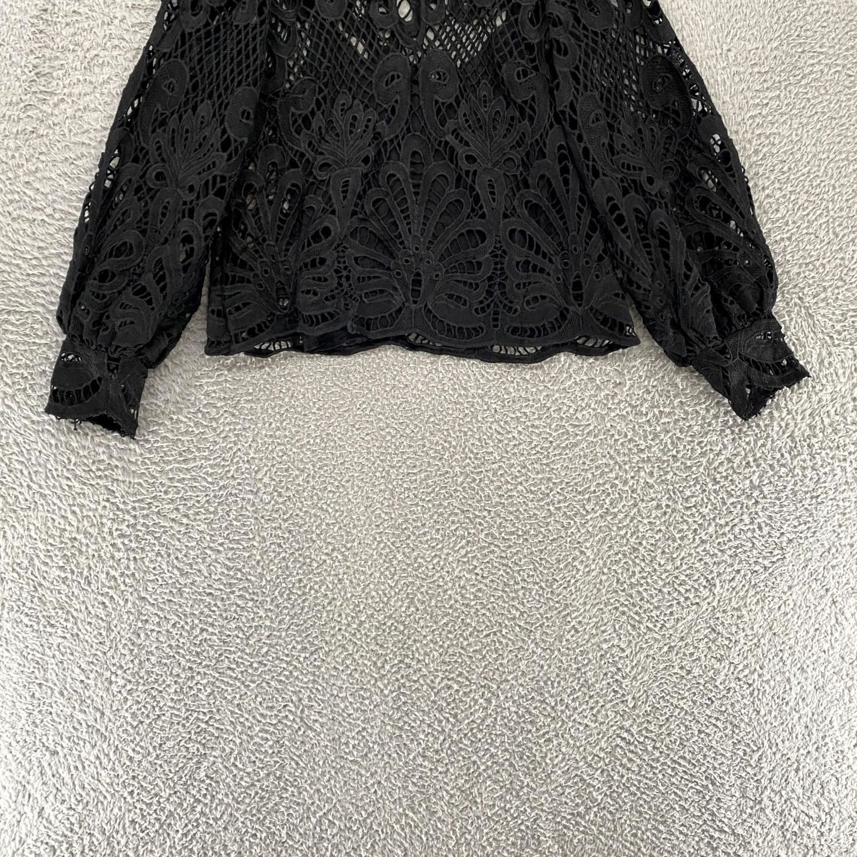 Anthropologie Anthropologie Blouse Womens XS Black Lace Crochet Eyelet High Neck Balloon Sleeve Victorian Boho Romantic Dark Victorian Top Shirt Size XS / US 0-2 / IT 36-38 - 3 Thumbnail
