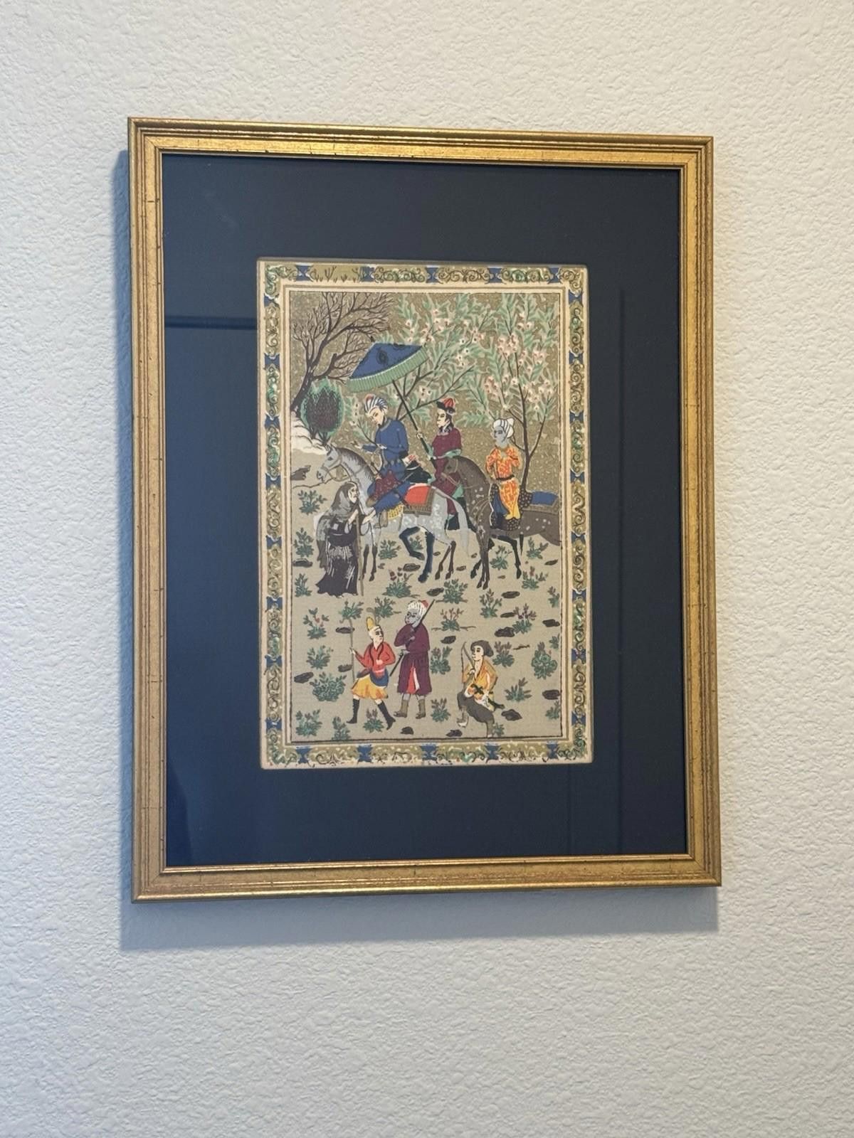 Designer Persian Miniature Painting Royal Procession Tapestry Silk Size ONE SIZE - 1 Thumbnail