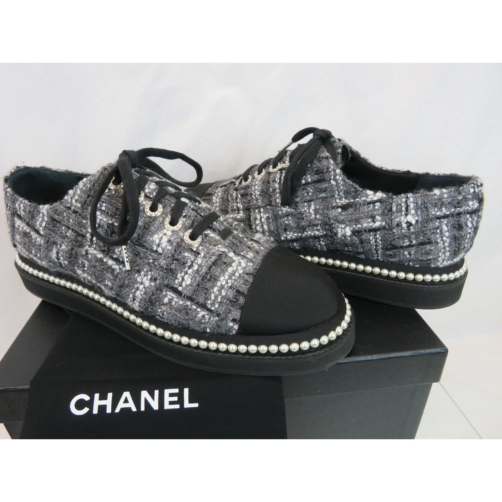Chanel CHANEL G32357 GRAY TWEED CC LOGO PEARLS FLATS OXFORDS 41.5 Size US 11.5 / IT 41.5 - 10 Thumbnail