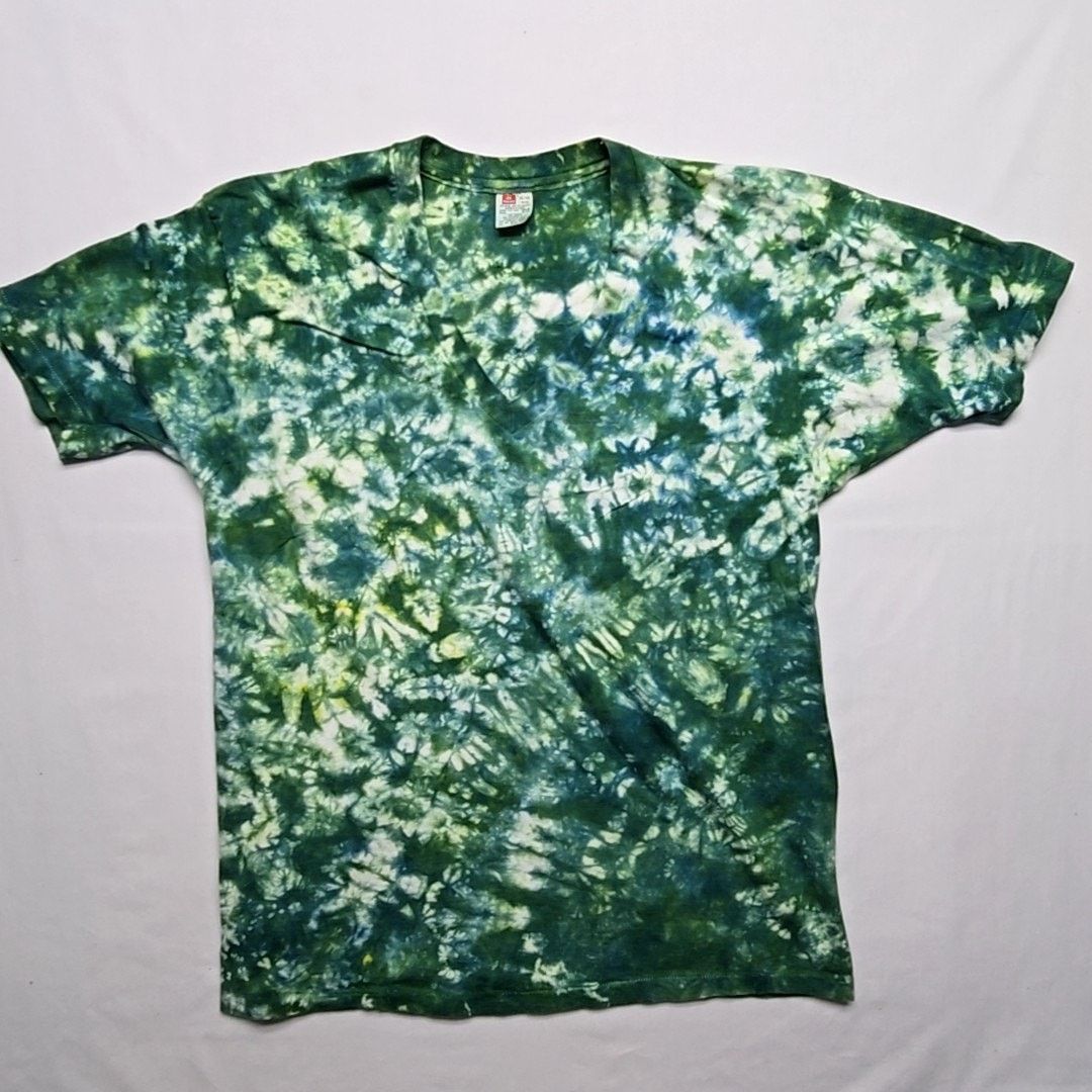 Hanes Vintage Tie Dye V-neck Shirt Green Blue XL Cotton Tee 90s Size XL / US 12-14 / IT 48-50 - 1 Thumbnail