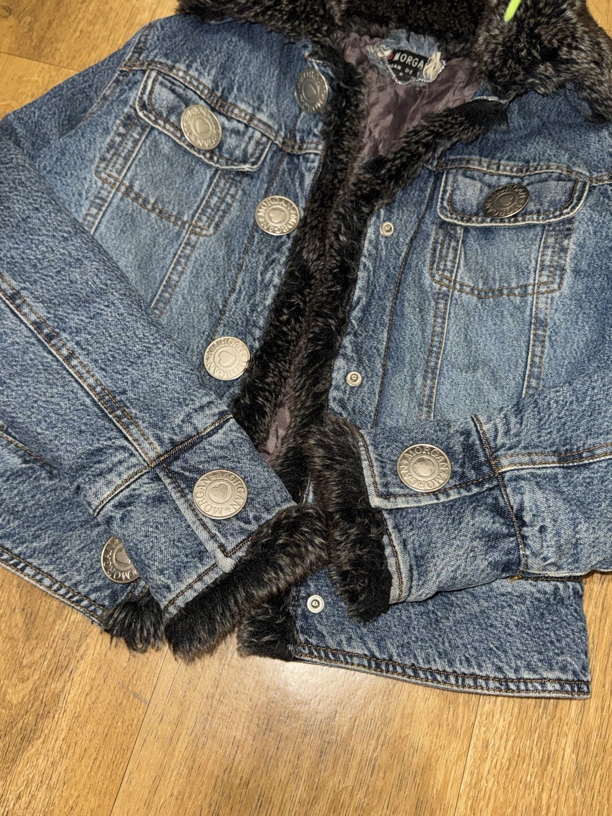 Morgan De Toi VINTAGE MORGAN DE TOI FRANCE MOHAIR FUR COAT DENIM JACKET Size S / US 4 / IT 40 - 4 Thumbnail