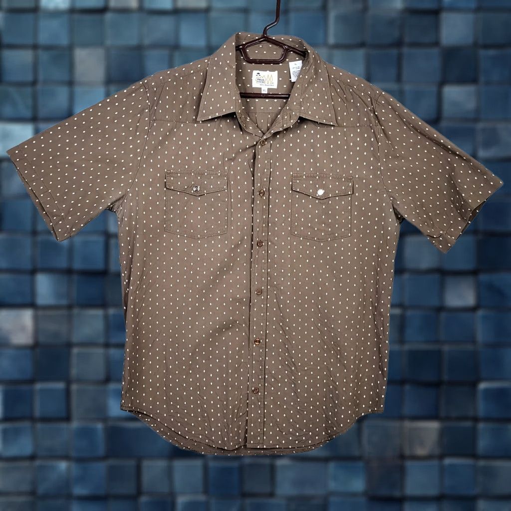 Paul Frank PAUL FRANX Shirt Button-Up Cotton Solid Brown White XL Men Casual Button-Down Short Sleeve Regular Fit Size US XL / EU 56 / 4 - 1 Thumbnail